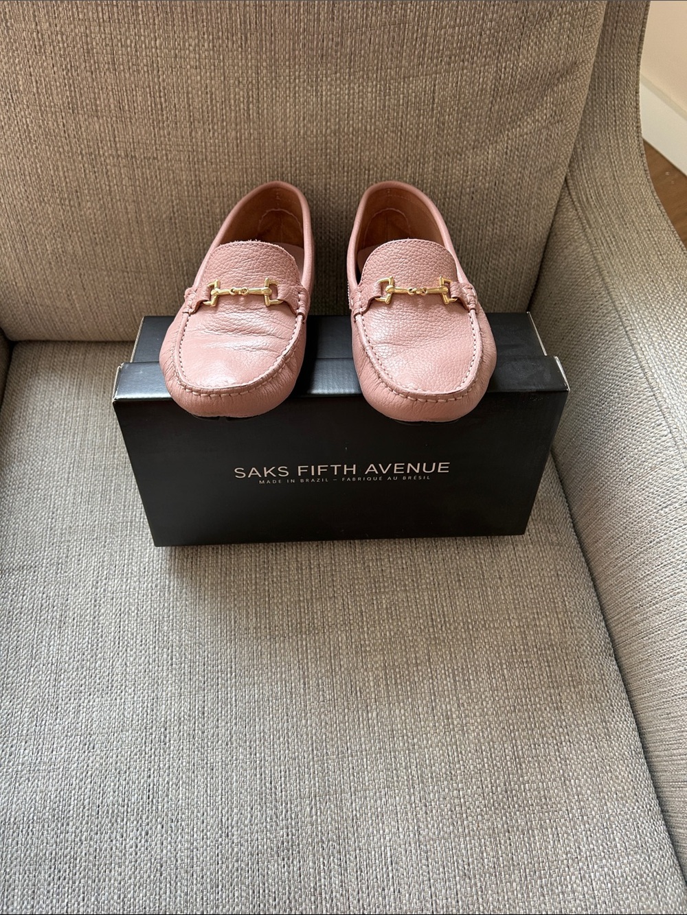 Saks Fifth Avenue Pink Pebbled Leather Bit Loafers